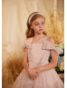 Blush Pink Pleated Tulle Classic Flower Girl Dress